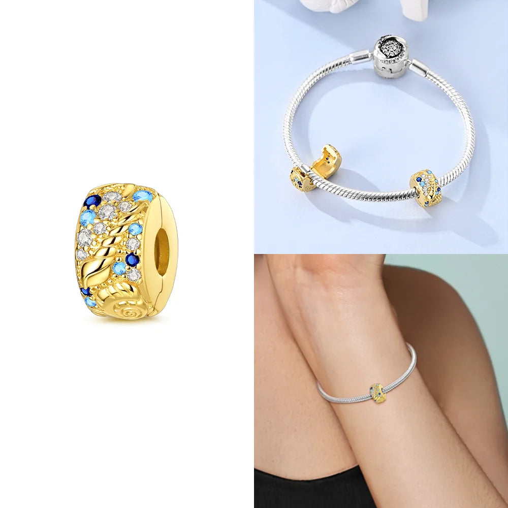 Original funkelnde Charm-Perlen aus 925er-Sterlingsilber, Gold, Rose, heller Stern, Herz, passend für Armbänder, DIY-Jubiläums-Schmuck, Geschenk