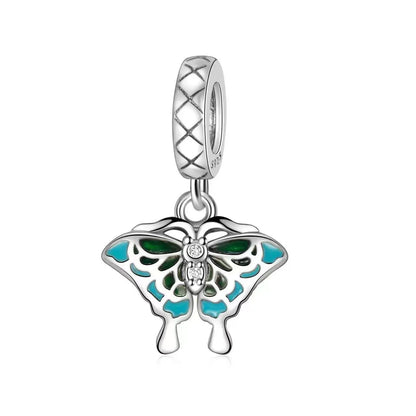 Exquisiter 925er-Sterlingsilber-Charm mit funkelndem Edelstein, Schlüssel, Blume, Schmetterling, passend für DIY-Armbänder, Halsketten, edler Schmuck, Geschenke