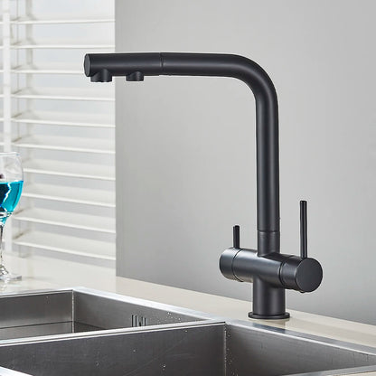 Chrom gefilterter Wasserhahn Messing Luftreiniger Küchenarmatur Doppelgriff Trinkwassergefäß Waschbecken Mischbatterie Torneira für die Küche