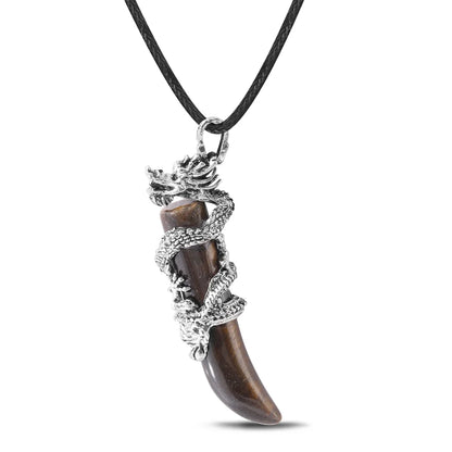 Vintage Herren Kristall-Halskette Drachen Naturstein Rosa Quarz Obsidian Amethyst Anhänger Edelstahl-Halsketten Amulett