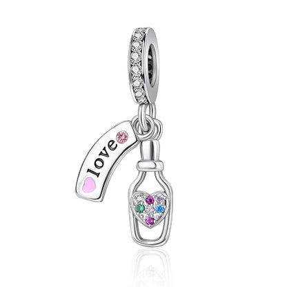 Romantischer 925 Sterling Silber Liebesschlüssel Herz-zu-Herz Charm für DIY Armband Halskette Verlobung Party Geschenke