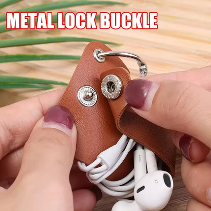 Leder-Kabelclip mit Schlüsselring, Kopfhörerkabelhalter, Schnalle, Kabelaufwicklung, Kabeldraht-Organizer für Telefon, USB-Ladegerät, Datenleitungen
