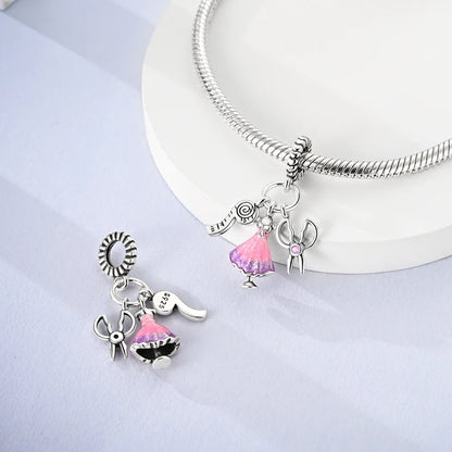Original 925 Sterling Silber Nähmaschine Schere Charms Perle eingelegt rosa Zirkonium Anhänger passen Armband Schmuck Liebhaber Geschenk
