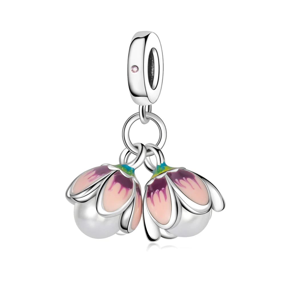 Bunter Schmetterlingsanhänger aus 925er-Sterlingsilber mit Blumen, Perlen, Käfer und Marienkäfer, passend für Armbänder, exquisite Anhänger-Geschenke