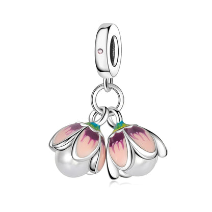 Bunter Schmetterlingsanhänger aus 925er-Sterlingsilber mit Blumen, Perlen, Käfer und Marienkäfer, passend für Armbänder, exquisite Anhänger-Geschenke