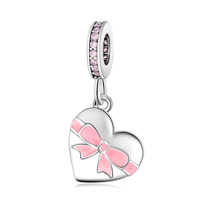 Charm-Anhänger aus 925er-Sterlingsilber mit Oktopusperlen und Stammbaum und Herz, passend für Schlangenarmband, Boutique-Halskette, rosa Anhänger, Geschenk