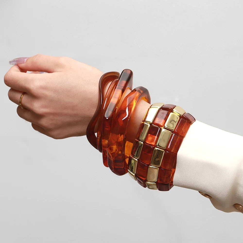 Retro Bernstein Unregelmäßige Geometrische Acryl Armbänder für Frauen Boho Statement Harz Stapelbare Armband Armreif Paar Schmuck Geschenke