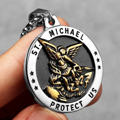 Bow Angel St. Michael Men Necklaces Stainless Steel Pendant Chain Powerful Strong Amulet Vintage Cool Women Jewelry Gifts Wholesale